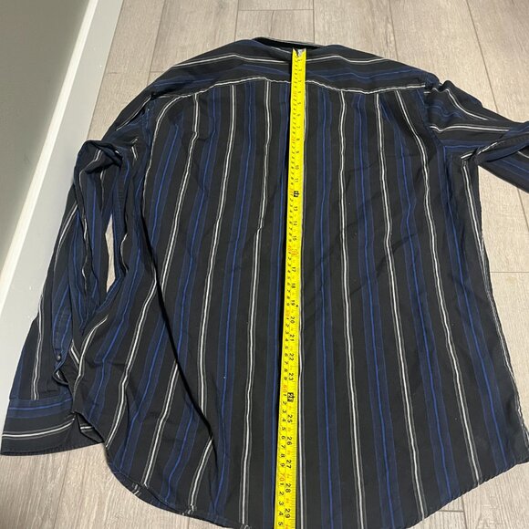 Men's Van Heusen Dress Shirt 16-16.5 Large Blue Striped Long Sleeve Button Down - Picture 6 of 6
